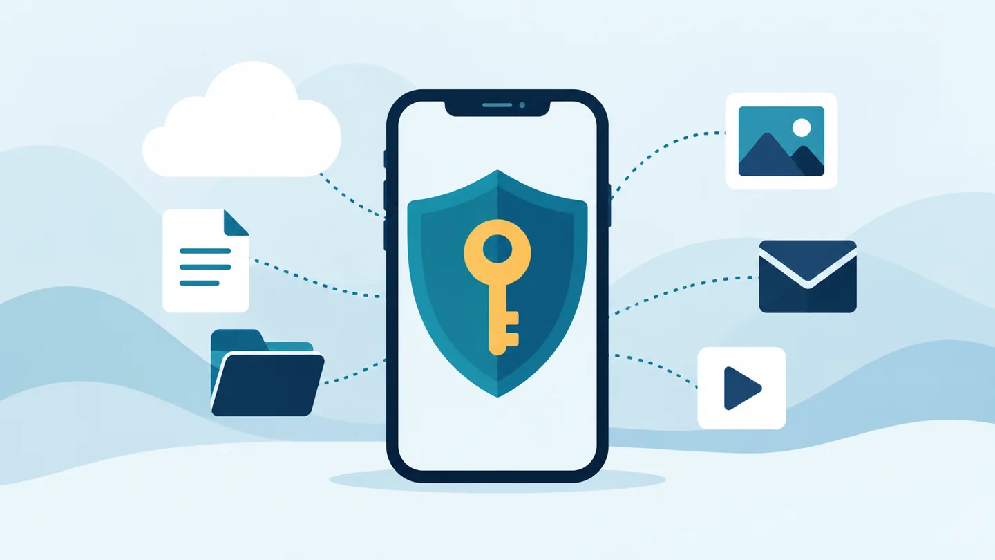 Illustration of a smartphone with a key and shield representing a legacy contact